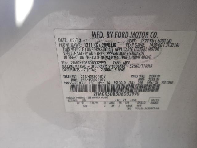 Photo 9 VIN: 2FMGK5D83DBD32990 - FORD FLEX LIMIT 