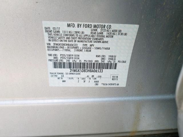 Photo 9 VIN: 2FMGK5D83HBA06533 - FORD FLEX LIMIT 