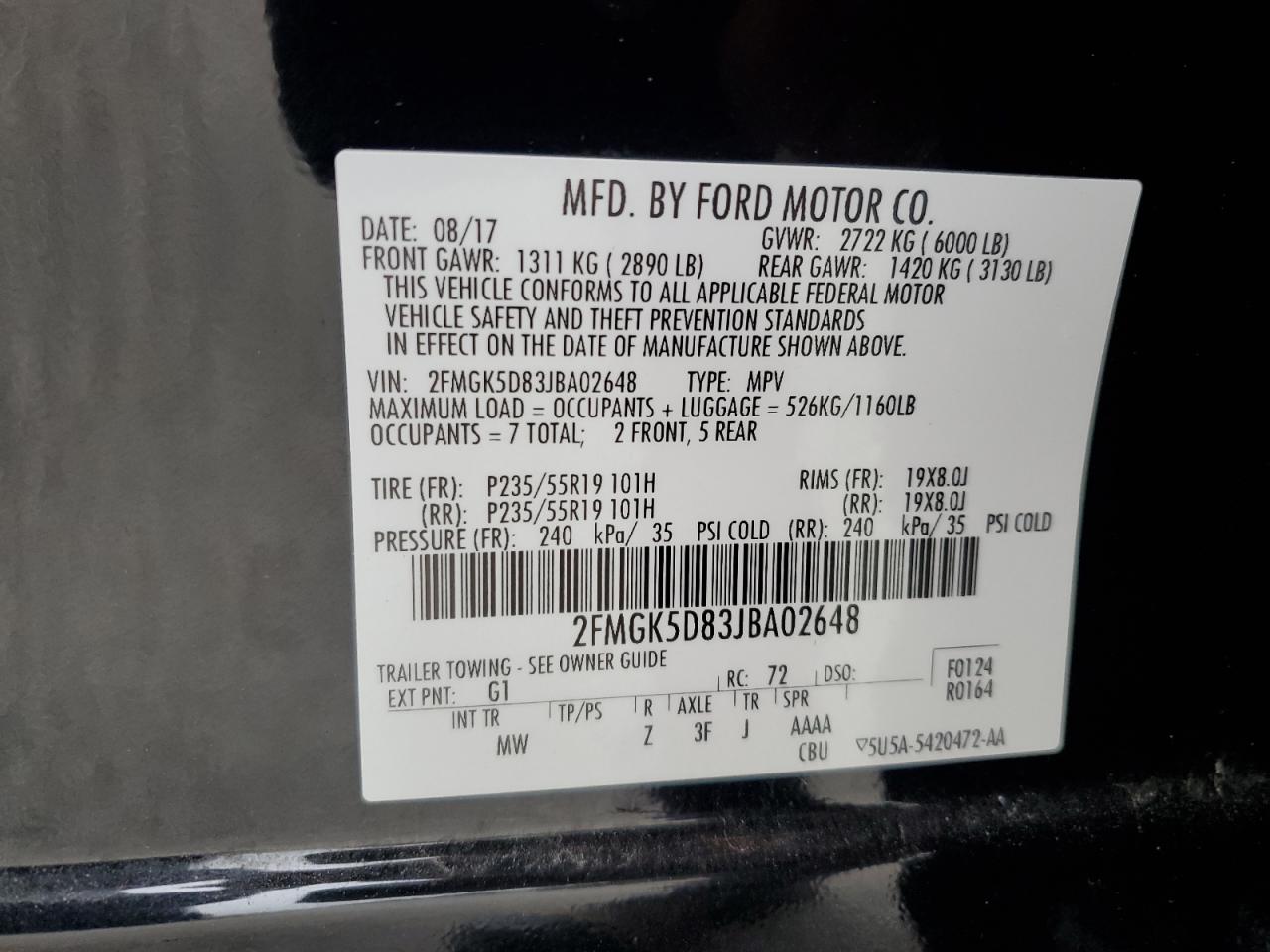 Photo 12 VIN: 2FMGK5D83JBA02648 - FORD FLEX 