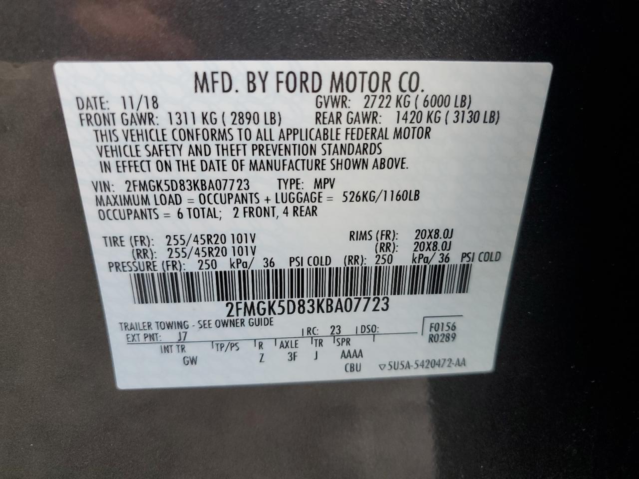 Photo 11 VIN: 2FMGK5D83KBA07723 - FORD FLEX 