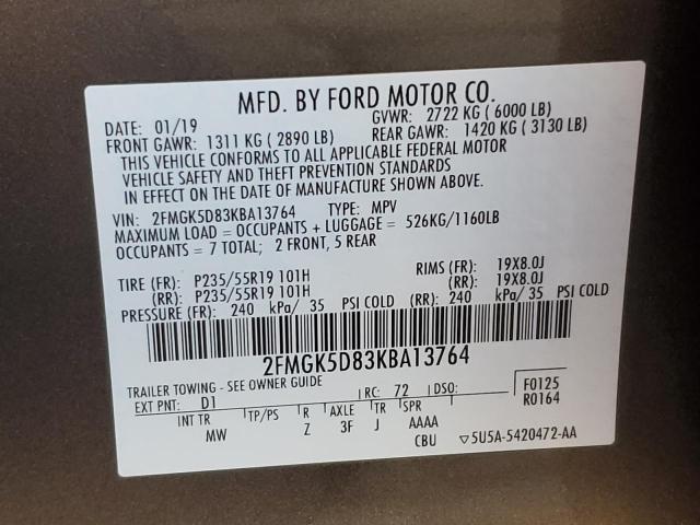 Photo 13 VIN: 2FMGK5D83KBA13764 - FORD FLEX LIMIT 