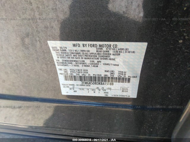 Photo 8 VIN: 2FMGK5D83KBA15188 - FORD FLEX 