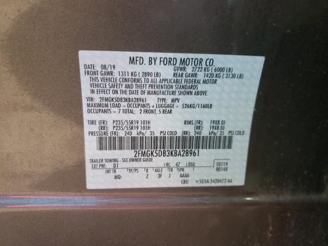 Photo 9 VIN: 2FMGK5D83KBA28961 - FORD FLEX LIMIT 