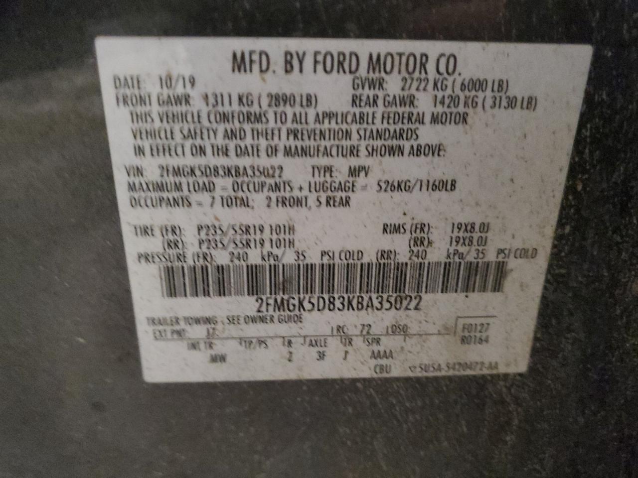 Photo 12 VIN: 2FMGK5D83KBA35022 - FORD FLEX 