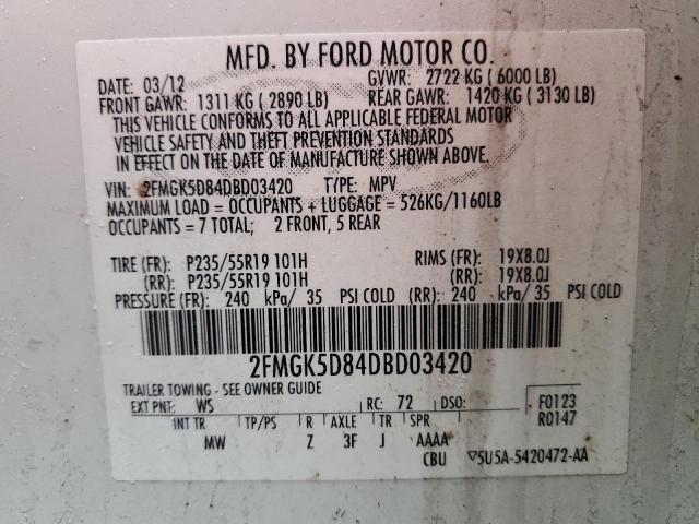 Photo 12 VIN: 2FMGK5D84DBD03420 - FORD FLEX LIMIT 