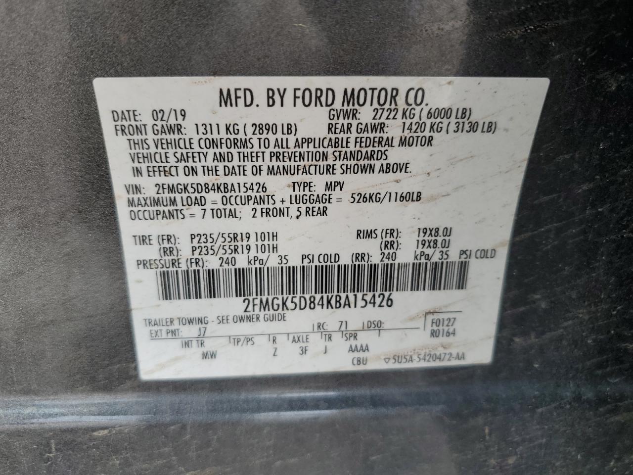 Photo 12 VIN: 2FMGK5D84KBA15426 - FORD FLEX 