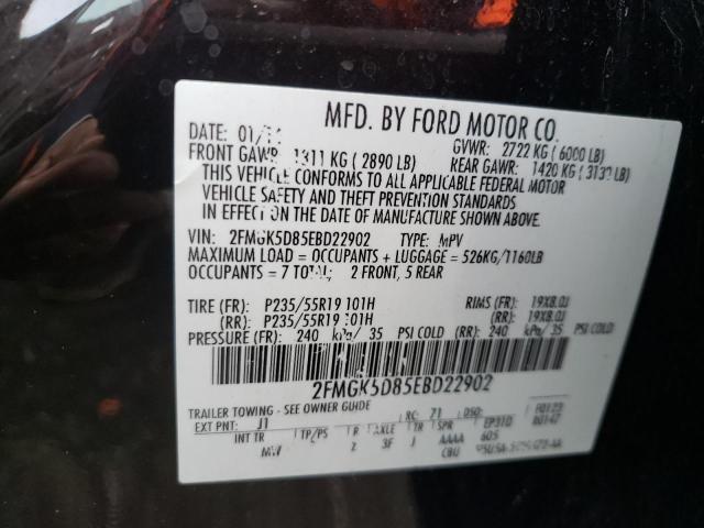 Photo 9 VIN: 2FMGK5D85EBD22902 - FORD FLEX LIMIT 