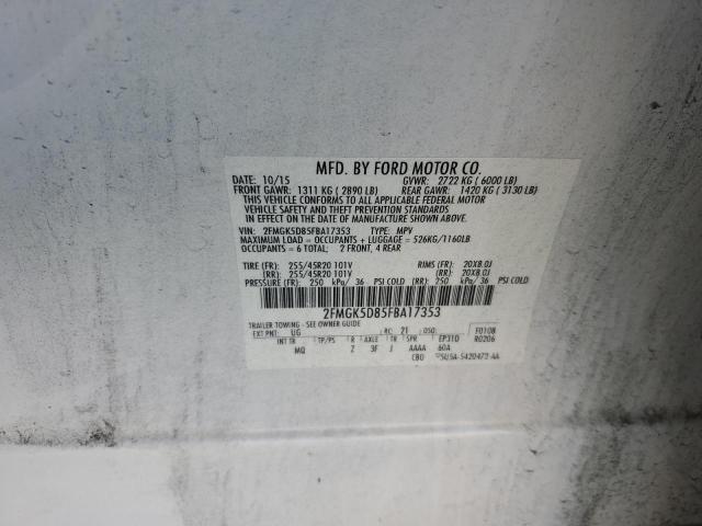 Photo 11 VIN: 2FMGK5D85FBA17353 - FORD FLEX LIMIT 