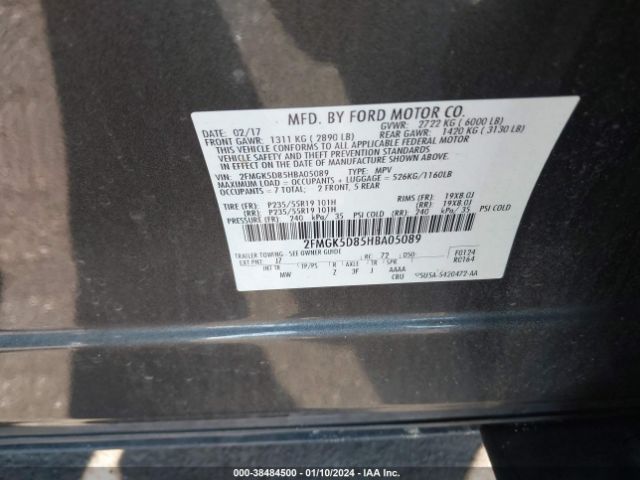 Photo 8 VIN: 2FMGK5D85HBA05089 - FORD FLEX 