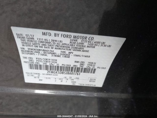 Photo 8 VIN: 2FMGK5D85JBA01761 - FORD FLEX 