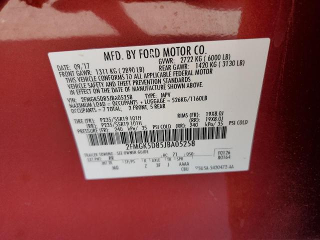 Photo 9 VIN: 2FMGK5D85JBA05258 - FORD FLEX LIMIT 