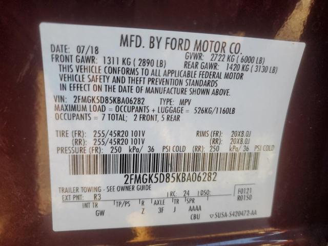 Photo 13 VIN: 2FMGK5D85KBA06282 - FORD FLEX LIMIT 