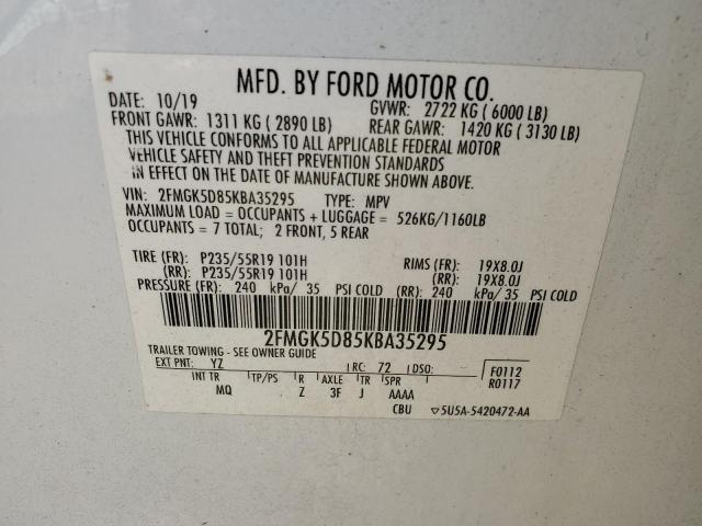 Photo 12 VIN: 2FMGK5D85KBA35295 - FORD FLEX LIMIT 