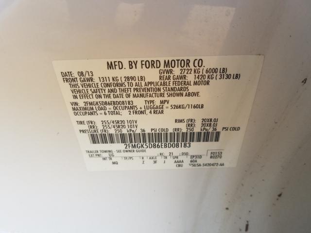 Photo 9 VIN: 2FMGK5D86EBD08183 - FORD FLEX LIMIT 