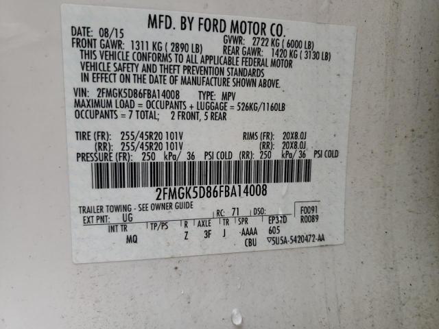 Photo 12 VIN: 2FMGK5D86FBA14008 - FORD FLEX LIMIT 