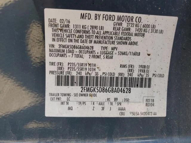 Photo 13 VIN: 2FMGK5D86GBA04628 - FORD FLEX LIMIT 