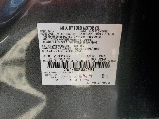 Photo 11 VIN: 2FMGK5D86KBA27481 - FORD FLEX 