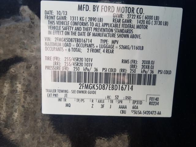 Photo 9 VIN: 2FMGK5D87EBD16714 - FORD FLEX LIMIT 