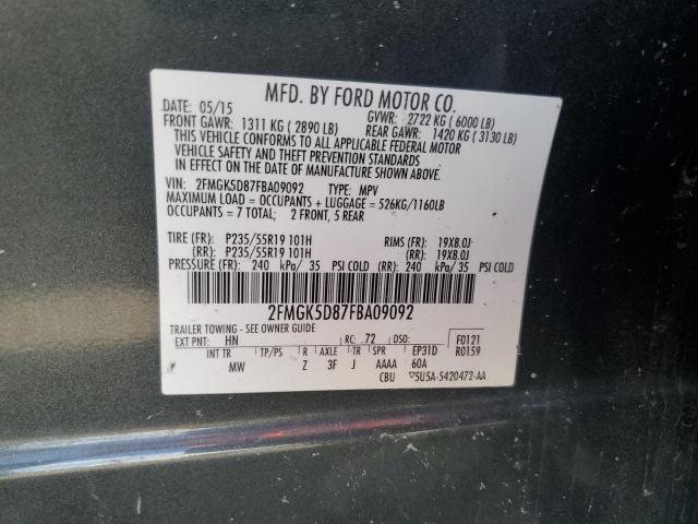 Photo 12 VIN: 2FMGK5D87FBA09092 - FORD FLEX 