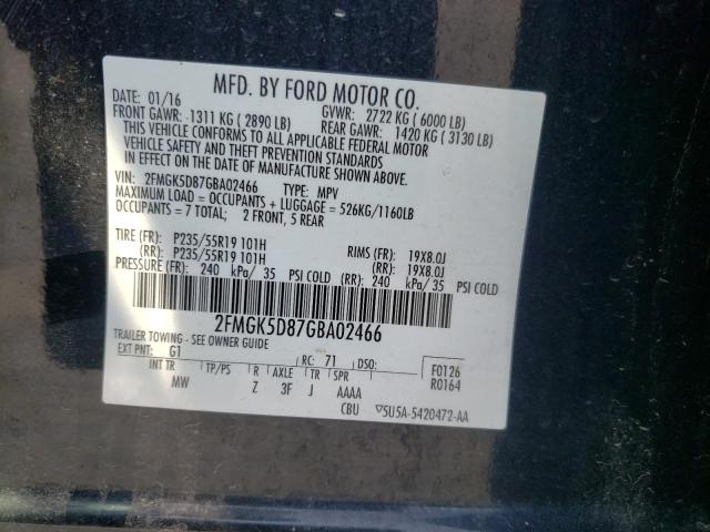 Photo 9 VIN: 2FMGK5D87GBA02466 - FORD FLEX LIMIT 