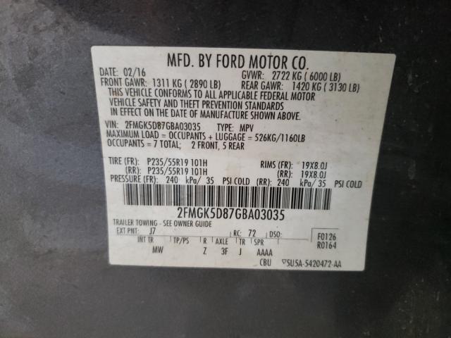 Photo 9 VIN: 2FMGK5D87GBA03035 - FORD FLEX LIMIT 