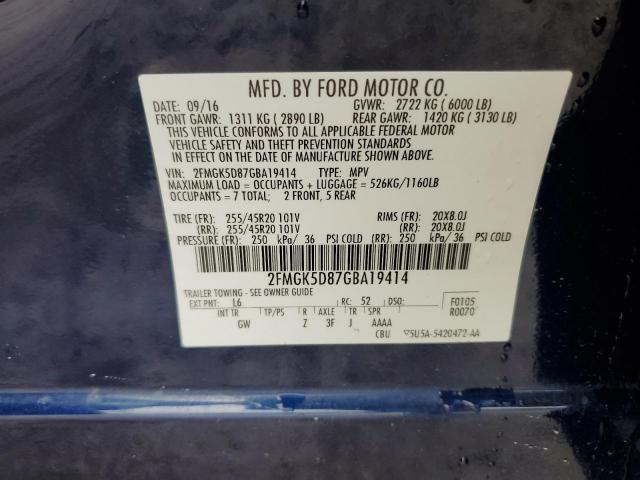 Photo 12 VIN: 2FMGK5D87GBA19414 - FORD FLEX LIMIT 