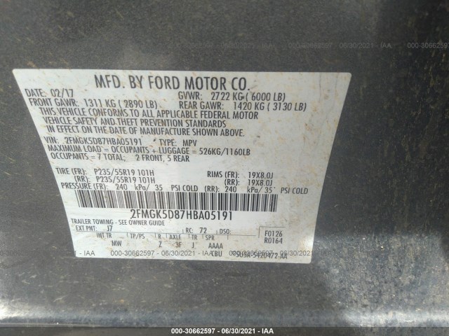 Photo 8 VIN: 2FMGK5D87HBA05191 - FORD FLEX 