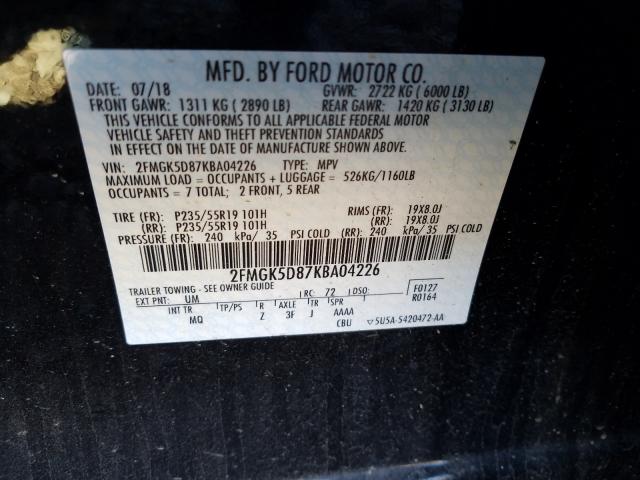 Photo 9 VIN: 2FMGK5D87KBA04226 - FORD FLEX LIMIT 