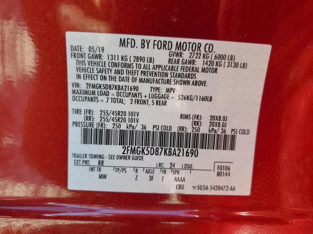 Photo 13 VIN: 2FMGK5D87KBA21690 - FORD FLEX 