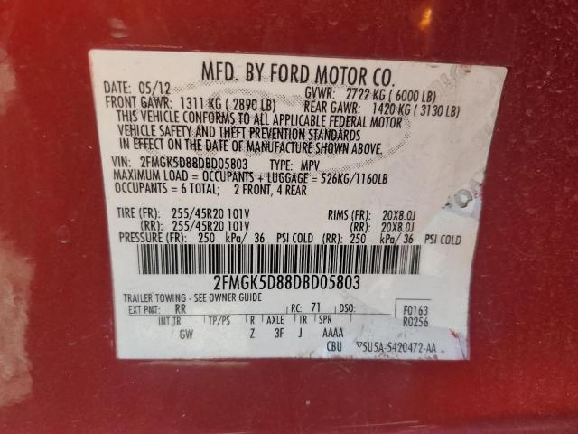 Photo 13 VIN: 2FMGK5D88DBD05803 - FORD FLEX 