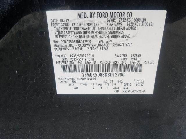 Photo 9 VIN: 2FMGK5D88DBD12900 - FORD FLEX LIMIT 