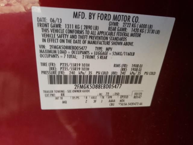 Photo 9 VIN: 2FMGK5D88EBD05477 - FORD FLEX LIMIT 