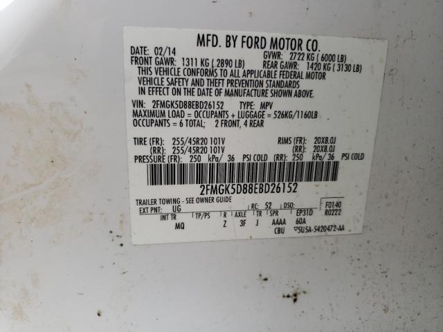 Photo 9 VIN: 2FMGK5D88EBD26152 - FORD FLEX LIMIT 