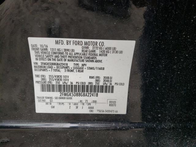 Photo 9 VIN: 2FMGK5D88GBA22418 - FORD FLEX LIMIT 