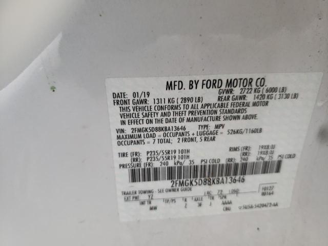 Photo 9 VIN: 2FMGK5D88KBA13646 - FORD FLEX LIMIT 