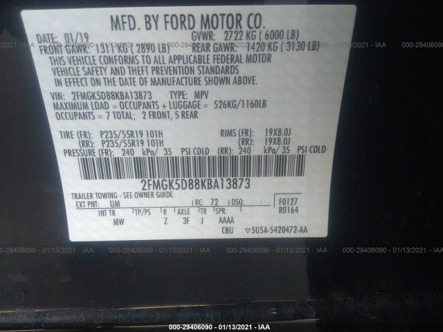 Photo 8 VIN: 2FMGK5D88KBA13873 - FORD FLEX 