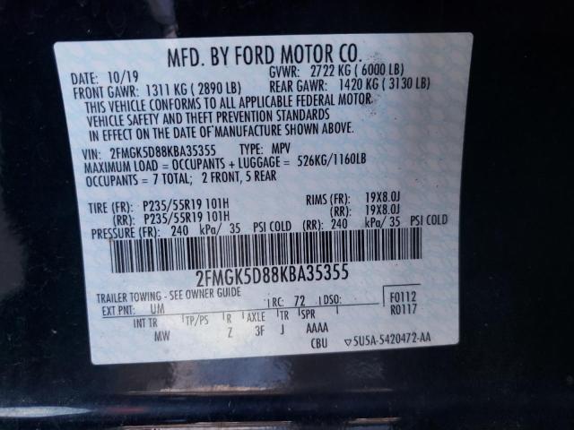 Photo 9 VIN: 2FMGK5D88KBA35355 - FORD FLEX LIMIT 