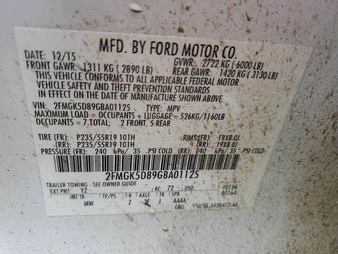 Photo 12 VIN: 2FMGK5D89GBA01125 - FORD FLEX 