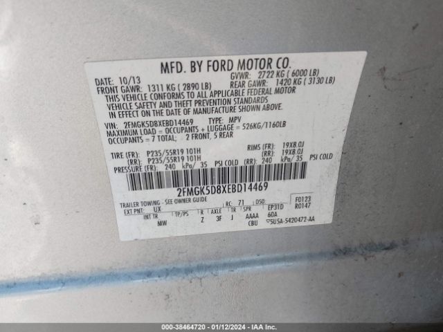 Photo 8 VIN: 2FMGK5D8XEBD14469 - FORD FLEX 