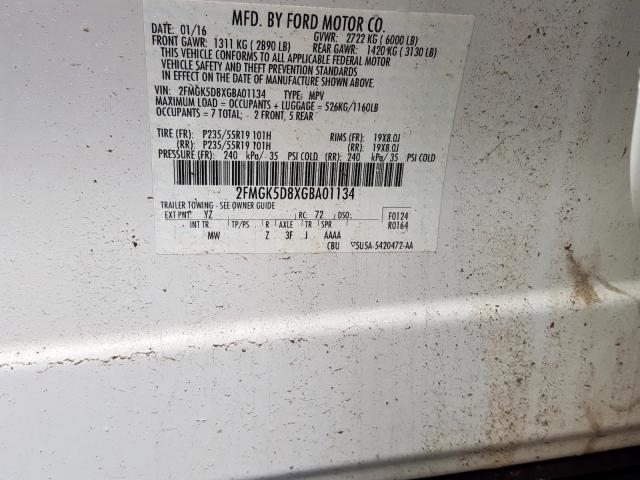 Photo 9 VIN: 2FMGK5D8XGBA01134 - FORD FLEX LIMIT 