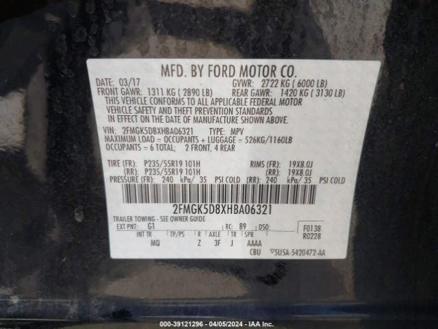 Photo 8 VIN: 2FMGK5D8XHBA06321 - FORD FLEX 