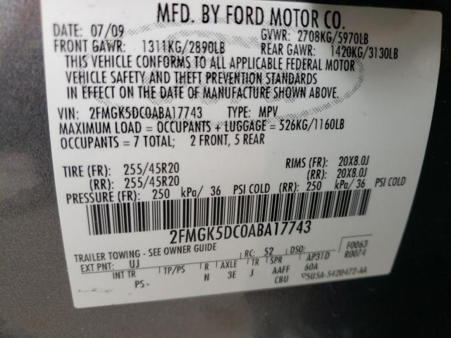 Photo 9 VIN: 2FMGK5DC0ABA17743 - FORD FLEX LIMIT 