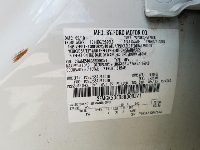 Photo 9 VIN: 2FMGK5DC0BBD00371 - FORD FLEX LIMIT 