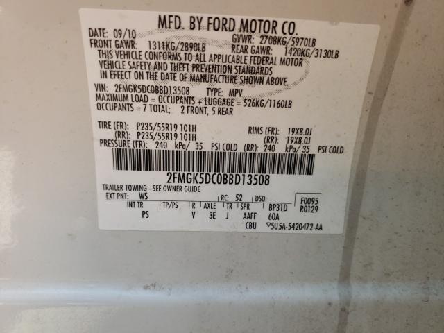 Photo 9 VIN: 2FMGK5DC0BBD13508 - FORD FLEX LIMIT 