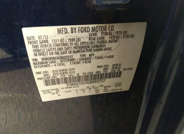 Photo 8 VIN: 2FMGK5DC0CBD02252 - FORD FLEX 