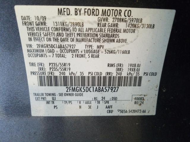 Photo 9 VIN: 2FMGK5DC1ABA57927 - FORD FLEX LIMIT 