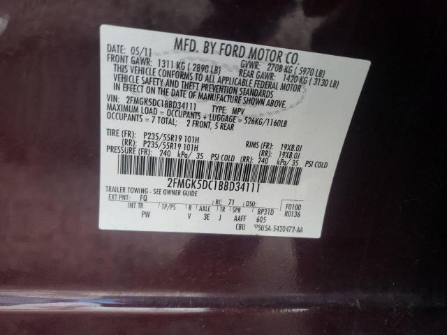 Photo 9 VIN: 2FMGK5DC1BBD34111 - FORD FLEX LIMIT 