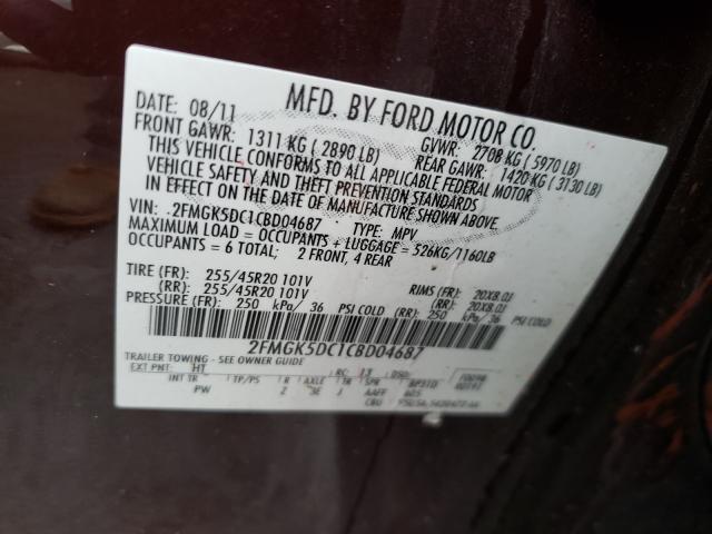 Photo 9 VIN: 2FMGK5DC1CBD04687 - FORD FLEX LIMIT 