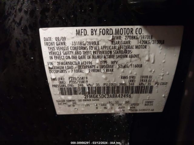 Photo 8 VIN: 2FMGK5DC2ABA42496 - FORD FLEX 