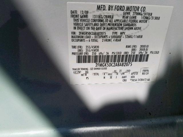 Photo 9 VIN: 2FMGK5DC2ABA82075 - FORD FLEX LIMIT 